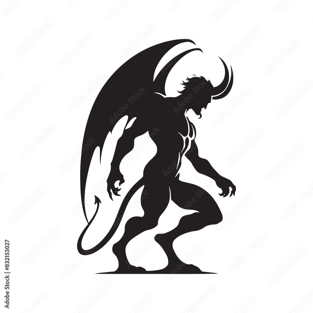 Fototapeta premium Shadowy devil silhouette with glowing eyes - minimallest devil vector