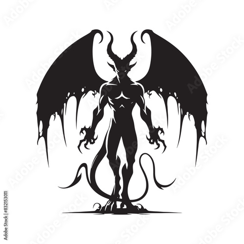 Grim devil silhouette on a desolate landscape - devil illustration