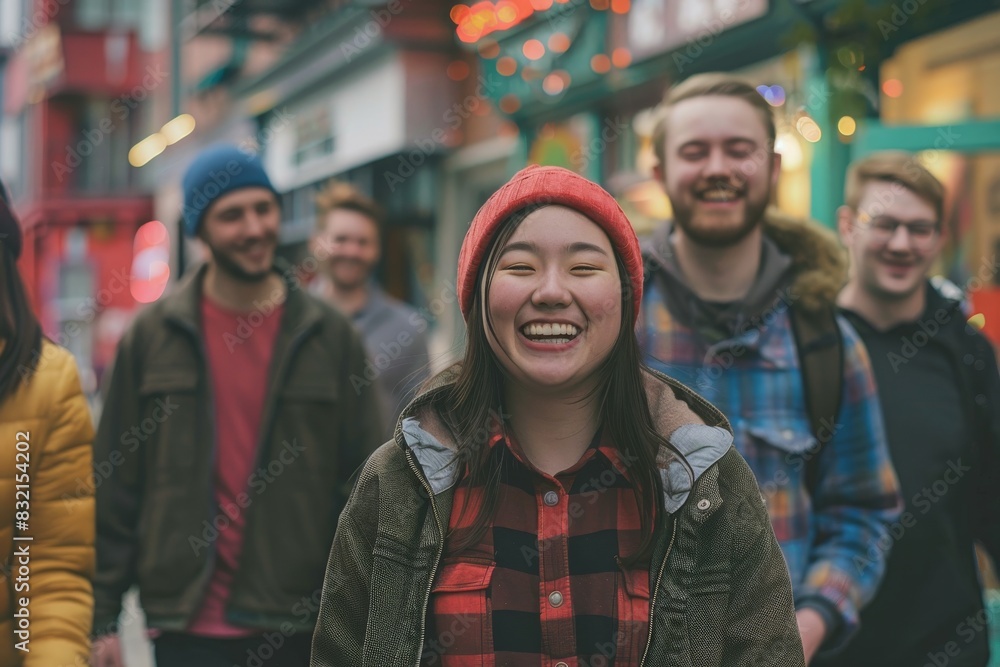 Group of friends having fun in the city - Cheerful young people having fun outdoors - Friendship concept Group of friends having fun in the city - Cheerful young people having fun outdoors - Friendship concept