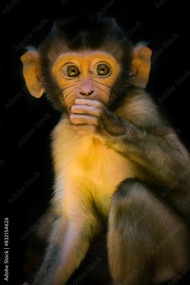 portrait of a baby long tailed macaque portrait of a baby long tailed macaque