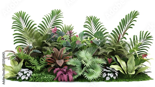 Lush tropical plants with vibrant green leaves and colorful foliage, creating a serene and natural atmosphere ideal for backgrounds or decor.