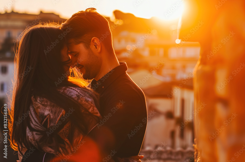 Fototapeta premium Young Couple Enjoying Sunset Views Over Rome