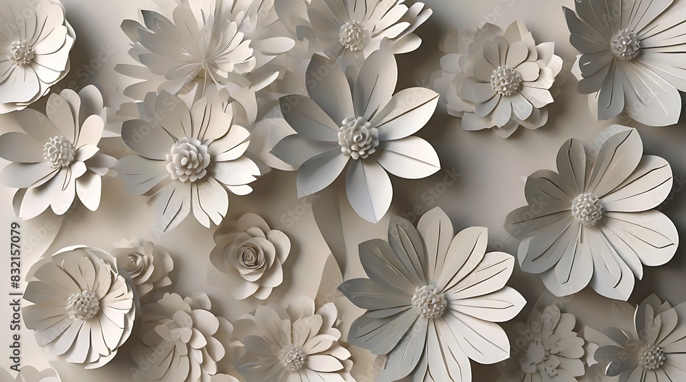 custom made wallpaper toronto digitalvariety of white paper flowers of different sizes are attached to a white background.