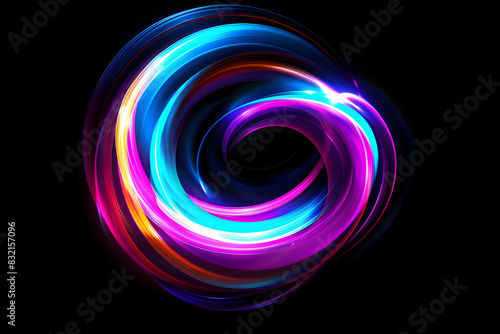 Glowing neon swirls with colorful rainbow gradients. Beautiful artwork on black background.