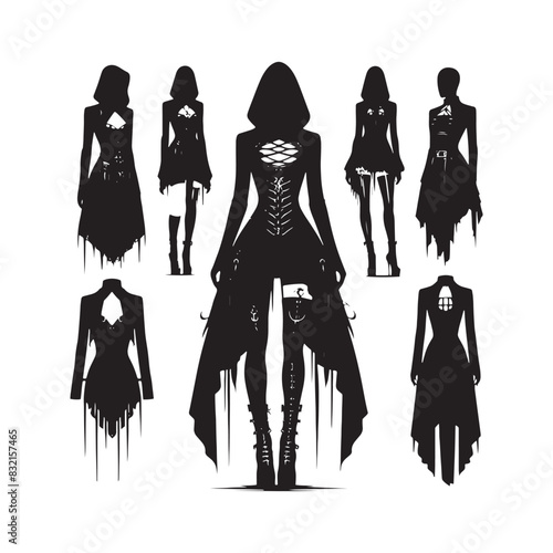 A unique gothic attire silhouette for detailed design concepts - minimalist gothic attire vector
