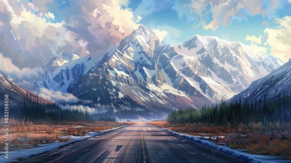 Road leading into majestic mountains Road leading into majestic mountains