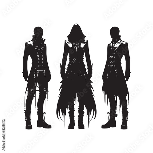Detailed gothic attire silhouette for fashion and costume design - gothic attire illustration
