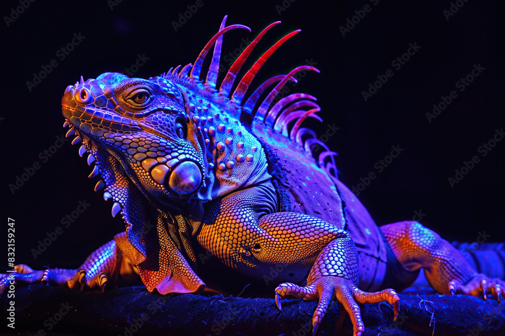 Close up of a lizard resting on a branch in its natural habitat. Close up of a lizard resting on a branch in its natural habitat.