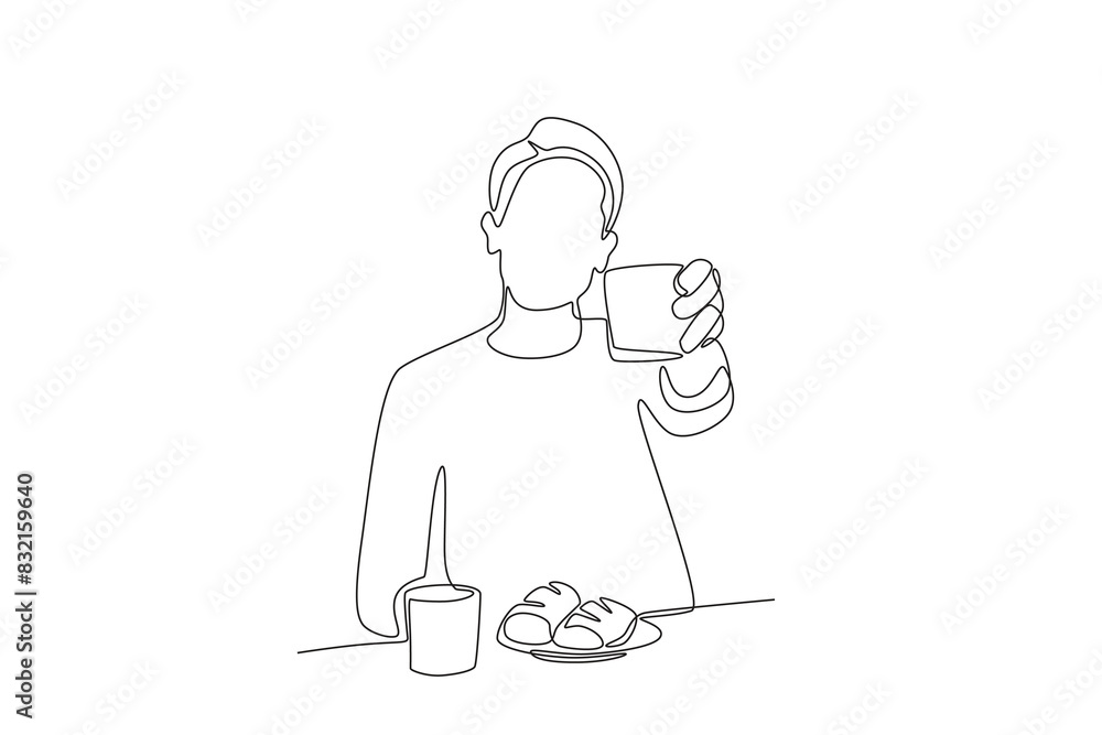 The man offering breakfast. Eating breakfast concept one-line drawing The man offering breakfast. Eating breakfast concept one-line drawing