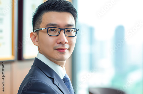 Portrait of asian smiling businessman indoor