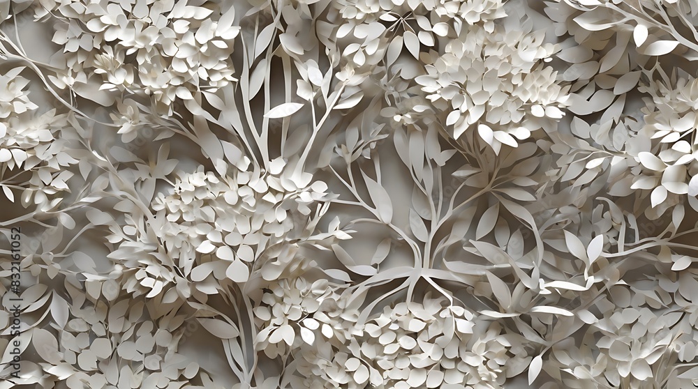 grayscale image of a repeating pattern of small flowers and leaves grayscale image of a repeating pattern of small flowers and leaves