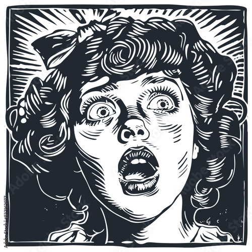 Surprised woman in retro style, vector illustration