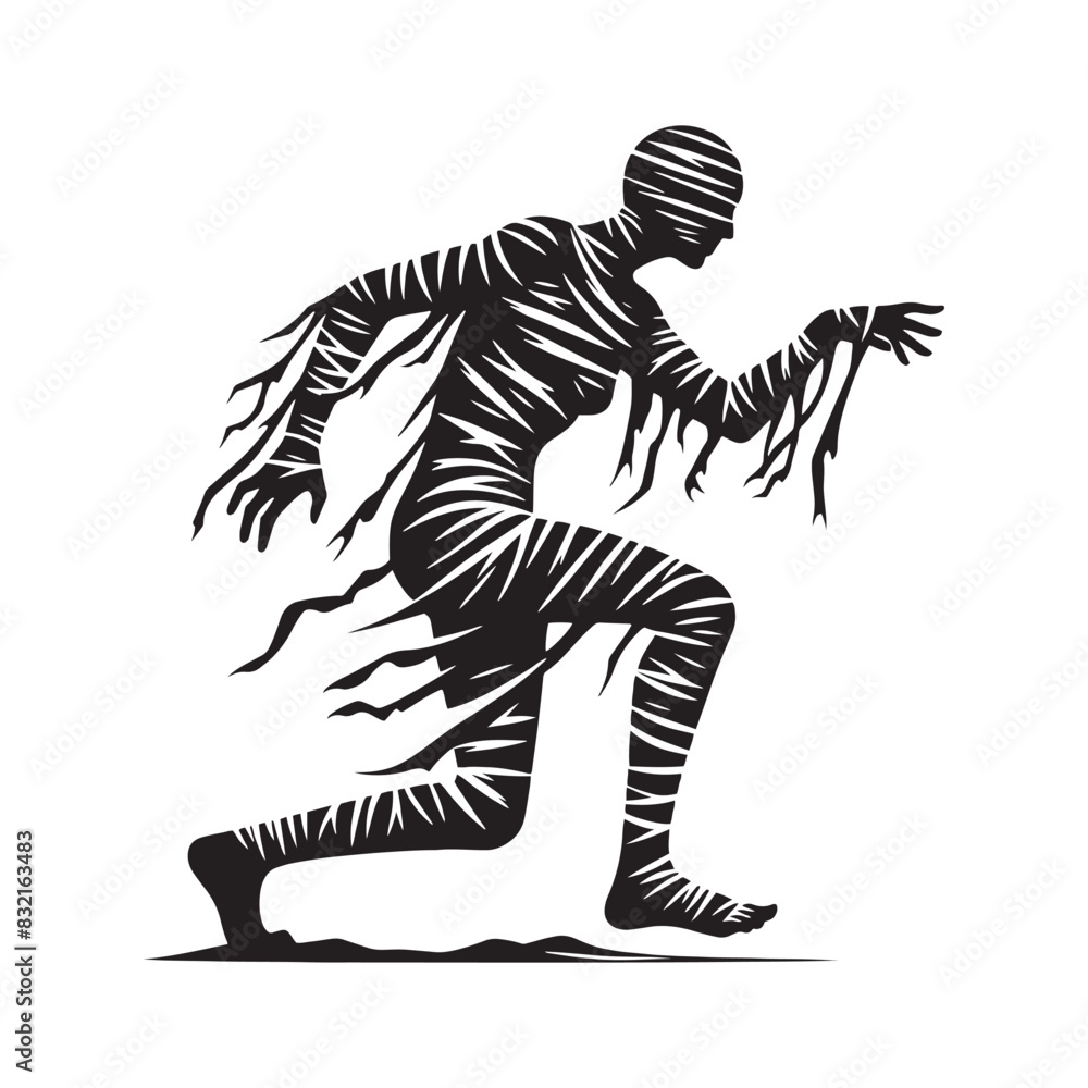 Spooky mummy silhouette with intricate details for design projects - minimalist mummy vector
Spooky mummy silhouette with intricate details for design projects - minimalist mummy vector