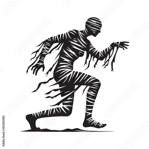 Spooky mummy silhouette with intricate details for design projects - minimalist mummy vector
