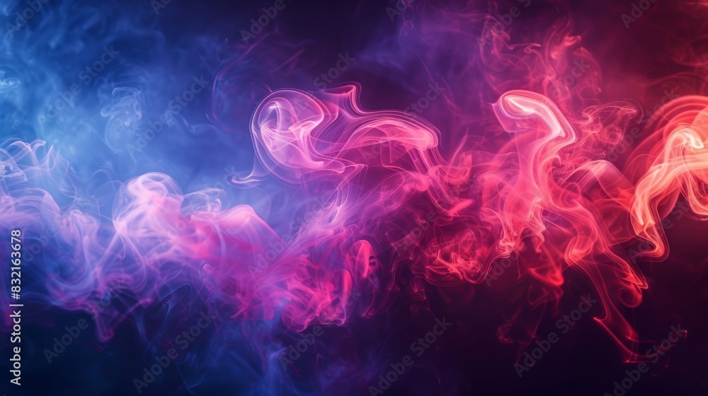 Abstract blue and red smoke swirls against a dark background. Abstract blue and red smoke swirls against a dark background.