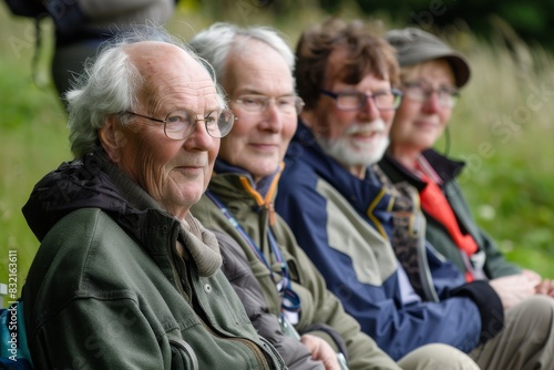 Portrait of a group of seniors sitting on the grass in the park
