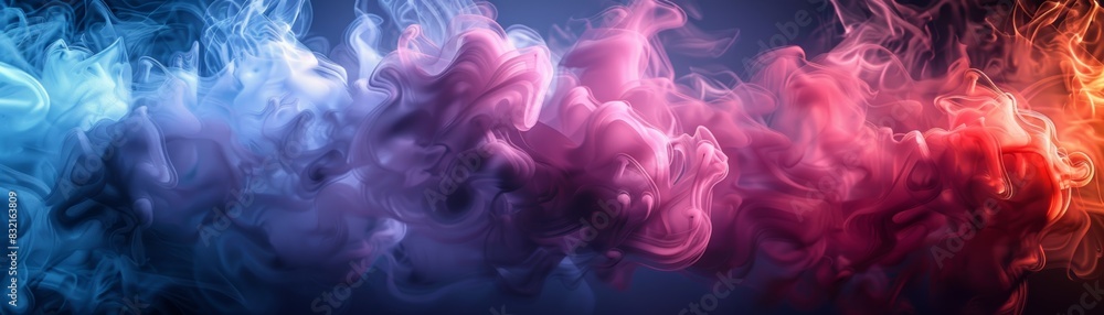 Abstract colorful smoke background with blue, pink and red tones.