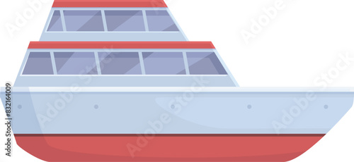 Colorful cartoon cruise ship illustration with cute and modern design on a white background for maritime travel and leisure vacation, perfect for recreational sailing and summer adventure