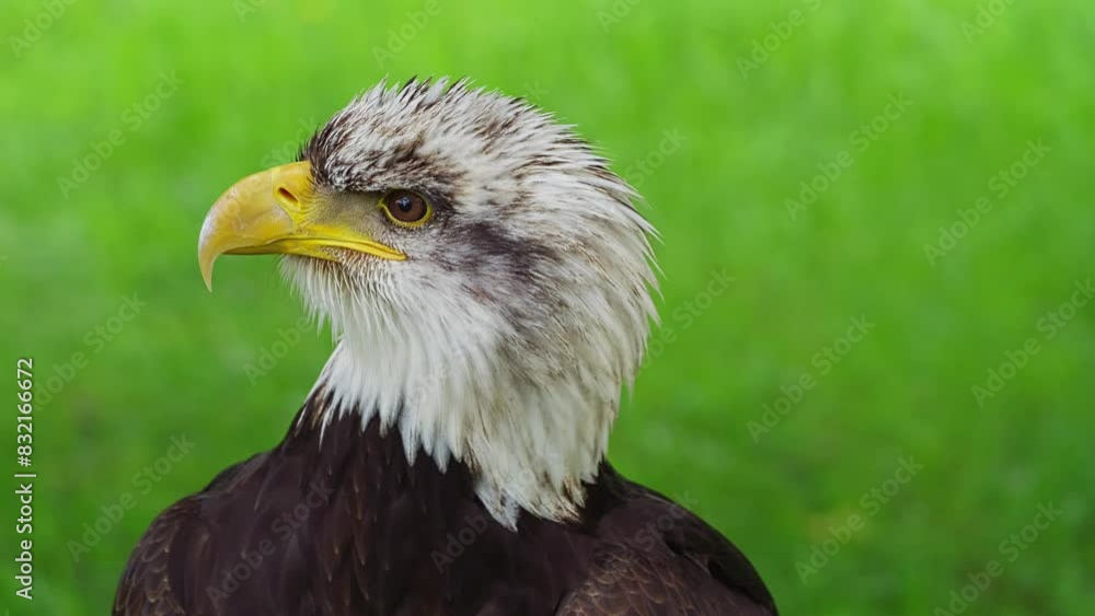 American bald eagle, slow motion, close up. Portrait white-tailed, national american prey bird video footage. Washing in a water tray. (Haliaeetus leucocephalus) American bald eagle, slow motion, close up. Portrait white-tailed, national american prey bird video footage. Washing in a water tray. (Haliaeetus leucocephalus)