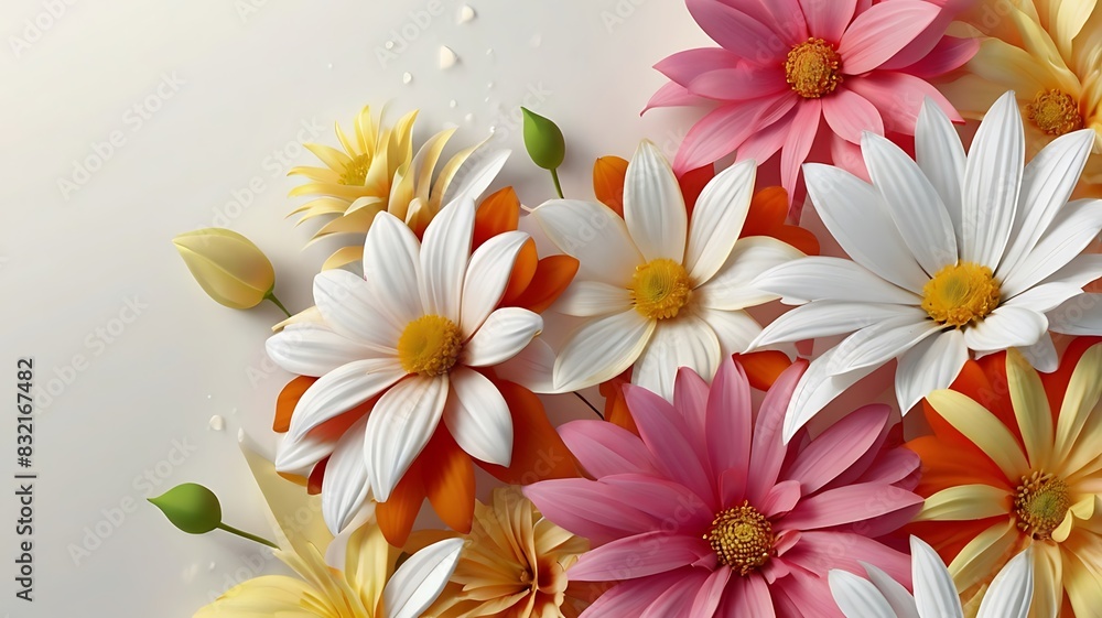 various multi-colored flowers against a blue background. various multi-colored flowers against a blue background.