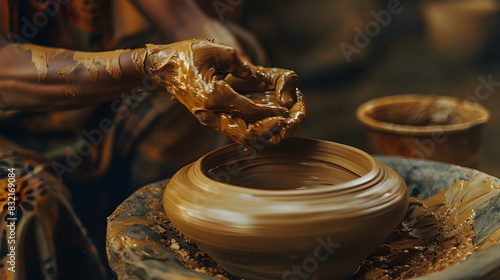 Person making clay pot with clay