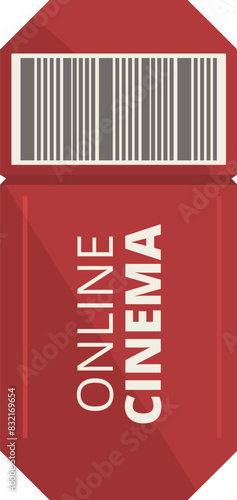 Vector graphic of a red movie ticket labeled online cinema, symbolizing digital streaming services