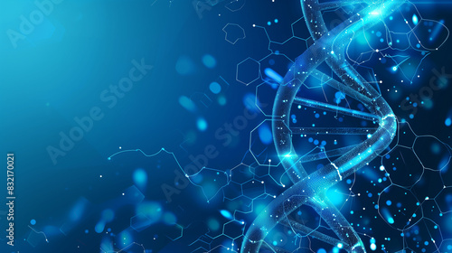 DNA double helix with futuristic digital background and glowing particles