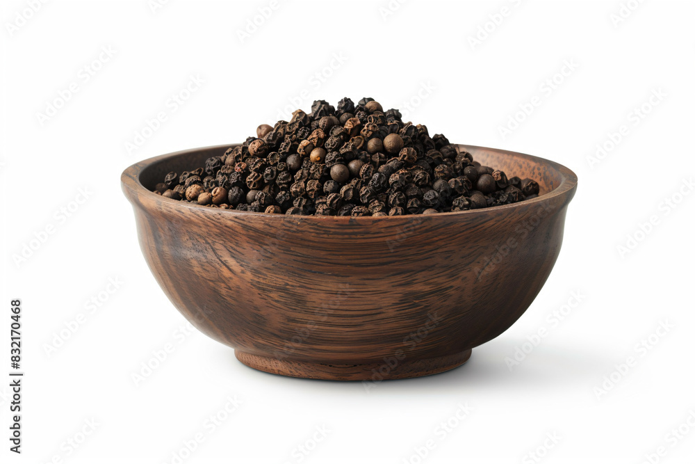 a wooden bowl filled with black pepper on a white background a wooden bowl filled with black pepper on a white background