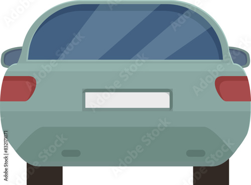 Flat vector design of the rear view of a stylized cartoon car with a blank license plate
