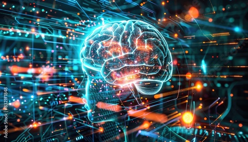 Wallpaper Mural A brain is shown in a computer generated image with a blue background by AI generated image Torontodigital.ca