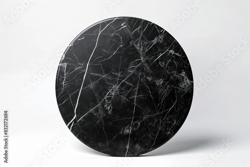 a black marble plate with a white background