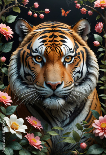Photo of tiger with flower