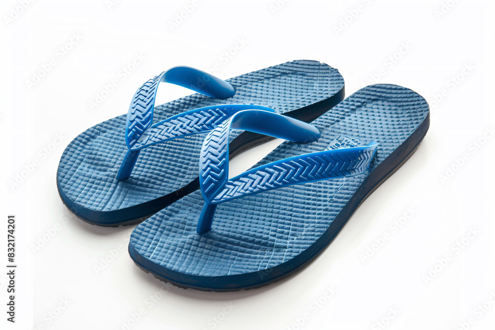 a pair of blue flip flops on a white surface a pair of blue flip flops on a white surface