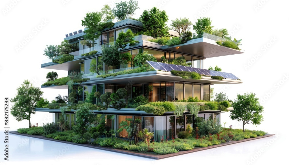 A tall building with a green roof and many windows by AI generated image