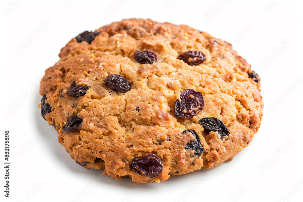 a cookie with raisins and nuts on a white surface a cookie with raisins and nuts on a white surface