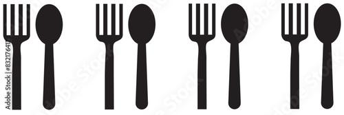 Silverware solid monochrome icon set. Fork, Spoon and Knife icons.