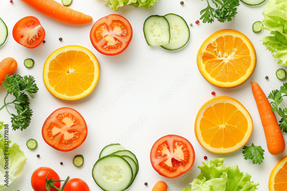 a white surface with a variety of fruits and vegetables a white surface with a variety of fruits and vegetables