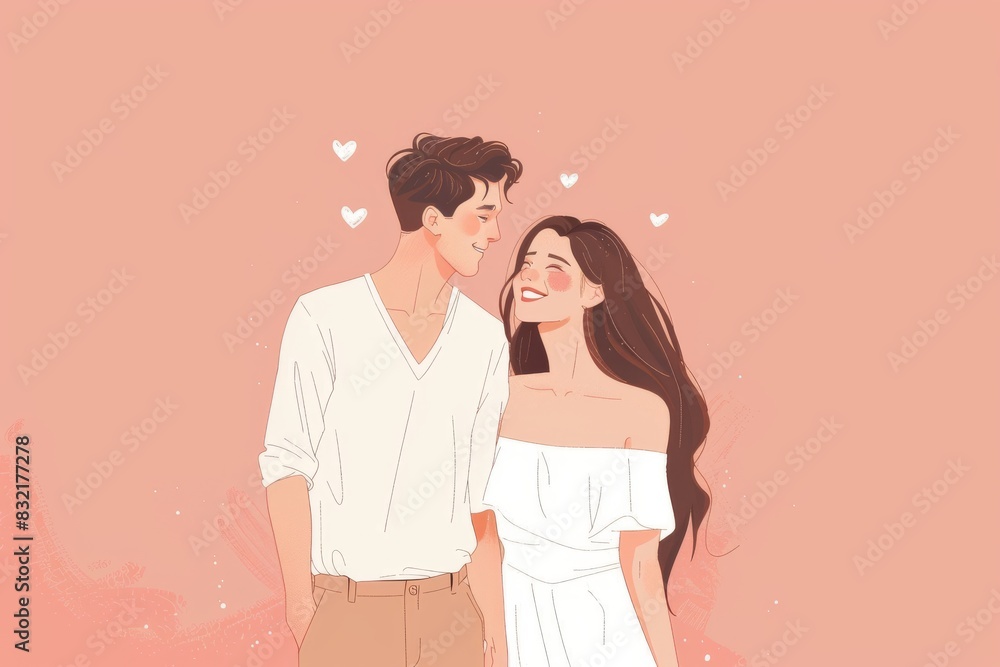 Whimsical Illustration of a Happy Couple in Love Whimsical Illustration of a Happy Couple in Love