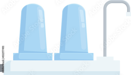 Vector image of two blue water filters with a faucet, isolated on white