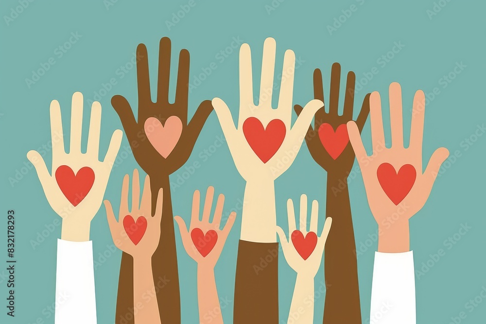 Unity in Diversity: Hands with Hearts Raised Together Unity in Diversity: Hands with Hearts Raised Together