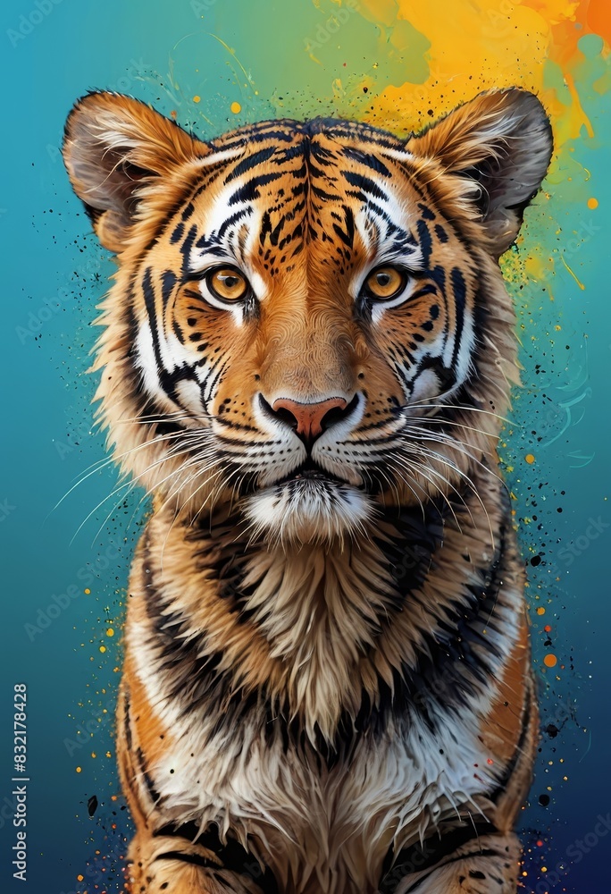 Naklejka premium Tiger Portrait with Watercolor Background