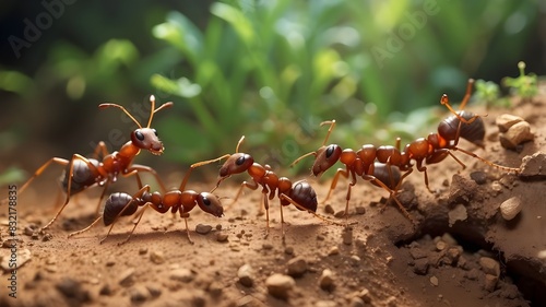 Describe a bustling ant colony, focusing on the organization, the roles of different ants, and their underground tunnels © Faizan