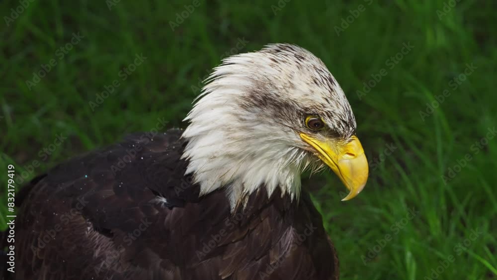American bald eagle, slow motion, close up. Portrait white-tailed, national american prey bird video footage. Washing in a water tray. (Haliaeetus leucocephalus) American bald eagle, slow motion, close up. Portrait white-tailed, national american prey bird video footage. Washing in a water tray. (Haliaeetus leucocephalus)