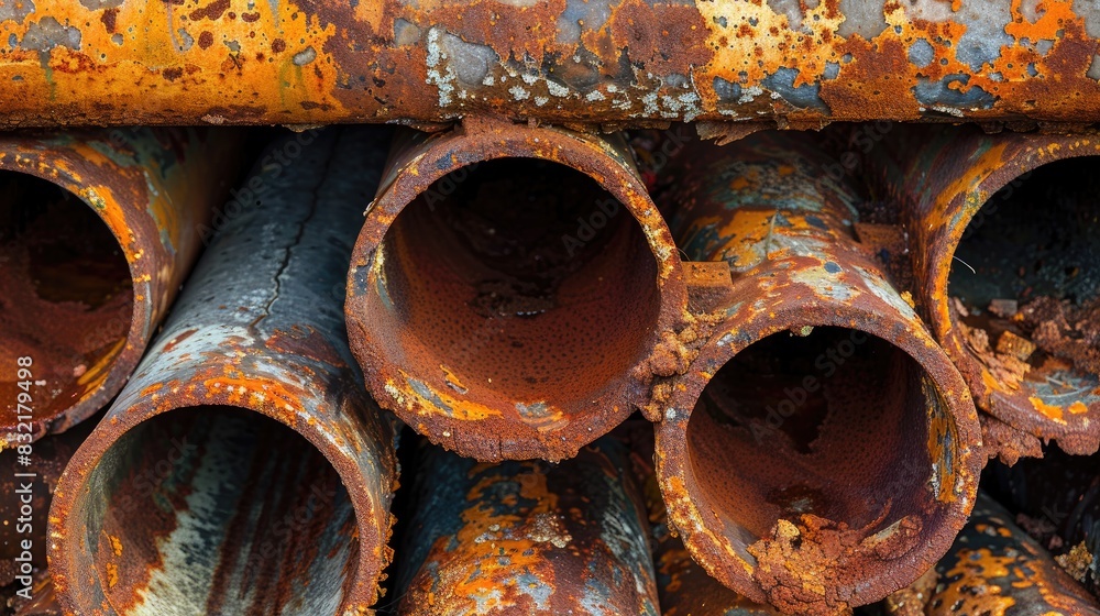 Detailed view of corroding metal tubes Detailed view of corroding metal tubes