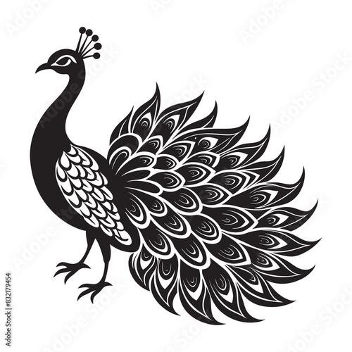 Peacock silhouette isolated on a white background