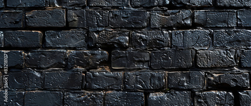 Black brick wall background, dark grunge texture with space for design in the style of copy