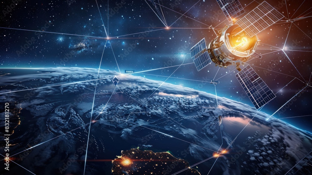 Global network on earth from space, world finance connectivity, business trading, telecommunications Global network on earth from space, world finance connectivity, business trading, telecommunications