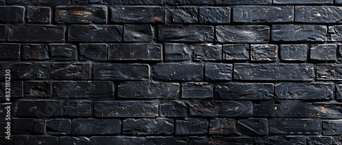 Black brick wall background, dark grunge texture with space for design in the style of copy