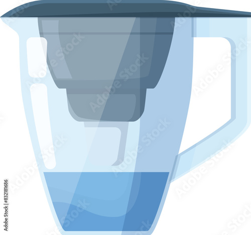 Graphic image of a transparent water filter jug with blue liquid