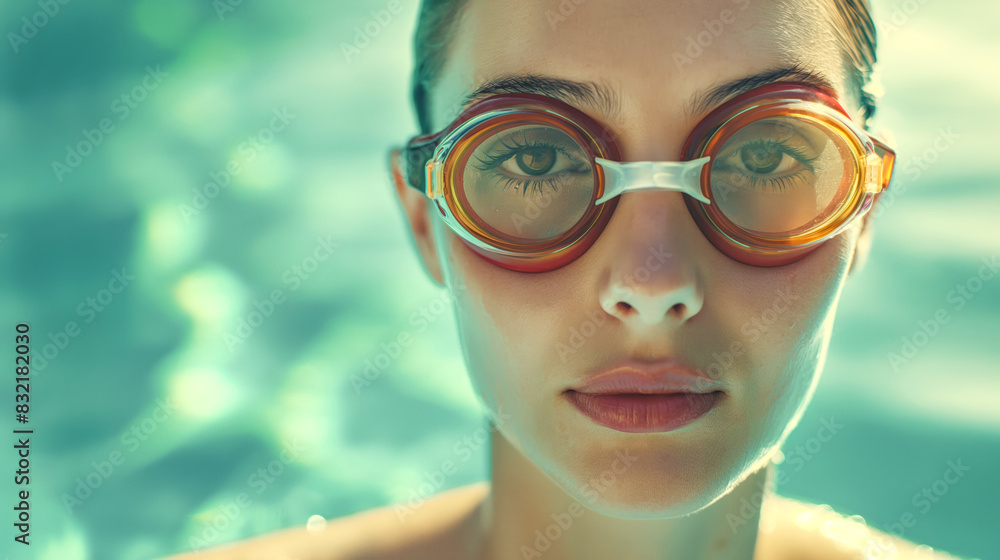 Naklejka premium Girl with swimming goggles